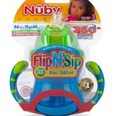 [ 10254-Nuby ] Bình uống nước 240ml, có ống hút làm bằng Silicone, 360 độ, 2 tay cầm