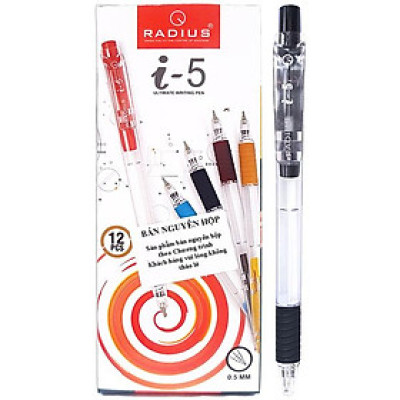 Hộp 12 Bút Bi Bấm I-5 0.5 mm - Radius - Mực Đen