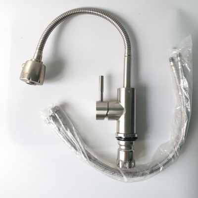 Vòi rửa chén nóng lạnh inox SUS 304 Cao Cấp _ Vòi Rửa Chén Bát Nóng Lạnh Cần Bẻ Lò Xò Sử Dụng cho 2 Hộc Chậu_Vòi chén nóng lạnh inox nguyên khối - hàng đẹp- Trắng vàng