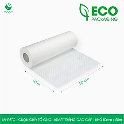 MHP8TC - 50cm x 50m - Cuộn giấy tổ ong chống sốc - Kraft trắng Cao Cấp - Giấy gói hàng, gói quà