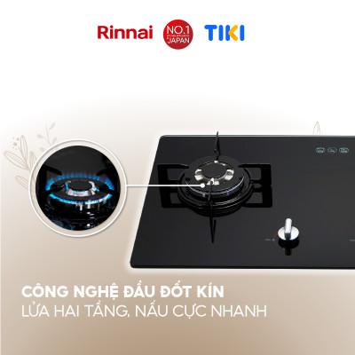 Bếp gas âm Rinnai Rinnai RVB-212BG mặt bếp kính và kiềng bếp men - Hàng chính hãng.
