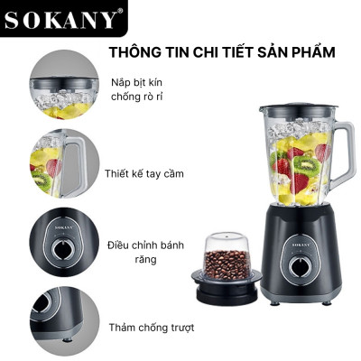 Máy xay sinh tố đa năng 2 IN 1 SOKANY SK-03045 công suất cao 1000W xay rau củ quả và các loại hạt, xay được đá viên - HÀNG CHÍNH HÃNG