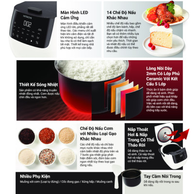 Nồi cơm điện tử 1.8L Hitachi RZ-S18VN(BK) - Hàng chính hãng