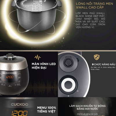 Nồi cơm điện tử áp suất Cuckoo 1.08 lít CRP-R0600F màu đen - Bản Quốc Tế tiếng Anh - Hàng chính hãng
