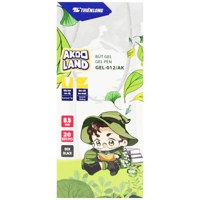 Hộp 20 Bút Gel 0.5 mm - Nhân Vật Akooland Tahi - Thiên Long Gel-012/AK - Mực Đen