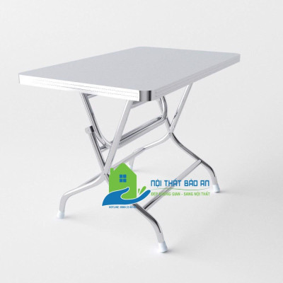 Bàn ăn chữ nhật inox 304 cao cấp rộng 0,7m dài 1m2 chân cao - Nội Thất Bảo An