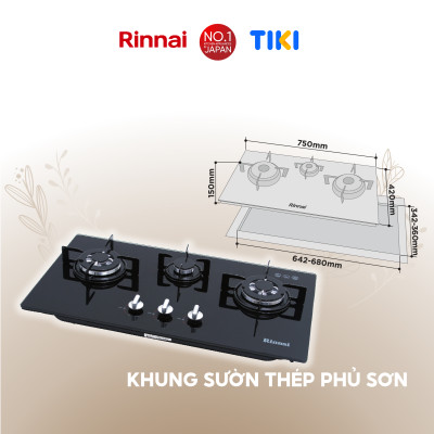 Bếp gas âm Rinnai RVB-312BG mặt bếp kính và kiềng bếp men - Hàng chính hãng.