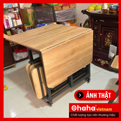 [Kèm Ảnh Thực Tế - Miễn phí vận chuyển & Lắp đặt] BÀN ĂN GẤP GỌN THÔNG MINH CÓ GHẾ VÀ BÁNH XE OHAHA - BA023