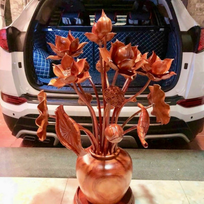 Hoa sen gỗ hương 17 bông 1 bình trang trí phòng khách hàng siêu đẹp long lanh 
