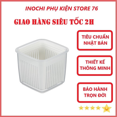 Hộp Bảo Quản Gừng Hành Tỏi Ớt Hình Vuông Hokkaido, 2 Lớp Tách Nước Bằng Nhựa Nguyên Sinh Sản Xuất Theo Tiêu Chuẩn Nhật Bản An Toàn Cho Sức Khỏe Tặng Kèm Khăn Lau PaKaSa - Màu ngẫu nhiên