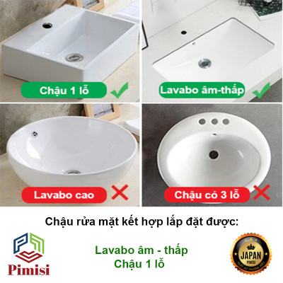 Vòi Chậu Liền Sen Pimisi PVS-108C Nóng Lanh (Lavabo 1 Lỗ) - Sáng Bóng, Cho Nhà Tắm | Chính Hãng