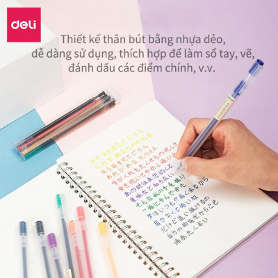 Bút gel 0.5mm nhiều màu Deli - có nắp gài - 1 chiếc - Đỏ/ Xanh Dương/ Xanh Lá/ Tím/ Cam - A119 .