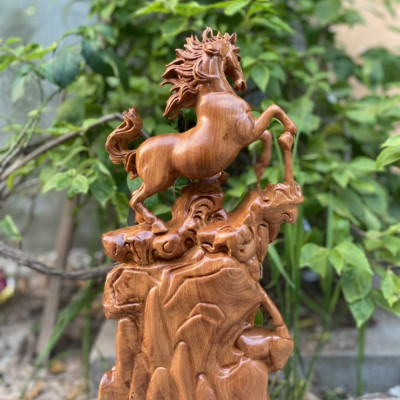 Tượng con ngự song ma uyên ương bằng gỗ hương đá liền khối đẹp long lanh kt cao 80×27×14,5cm