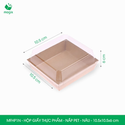 Combo 25 hộp giấy kraft thực phẩm màu nâu nắp Pet, hộp giấy đựng thức ăn, hộp bánh nắp trong