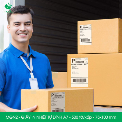 MGN2 - 75x100 mm - Combo 2 xấp 500 tờ giấy in nhiệt A7 tự dính - Giấy in đơn hàng, giấy in A7