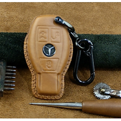 Bao Da Chìa Khóa Handmade Ô Tô Mercedes GLC 200 250 260 300 3 nút bấm da bò - hàng chính hãng