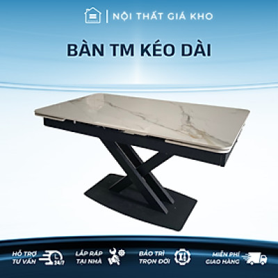 Bàn ăn thông minh kéo dài 2 đầu mặt đá ceramic bóng kết hợp ghế Royal sọc