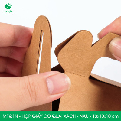 MFQ1N - 13.5x10x10 cm - 100 hộp giấy kraft có quai xách - Hộp đựng bánh ngọt, hộp quà tặng handmade