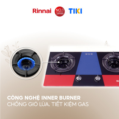 Bếp gas âm đầu đốt trong Rinnai RVB-2Gi(MC) mặt bếp kính và kiềng bếp men - Hàng chính hãng