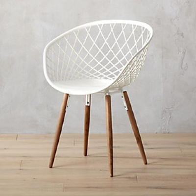 Ghế tiếp khách thân nhựa lưới màu trắng Ghế nhà hàng cafe Ghế bàn ăn thân nhựa PP chân thép màu gỗ hiện đại– CAPTA Tp HCM - Net Plastic Dining Chairs / White Basket Armchairs