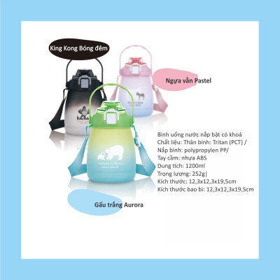 BÌNH UỐNG NƯỚC CÓ ỐNG HÚT CHO BÉ BẰNG NHỰA TRITAN KU5622 - 1200ML