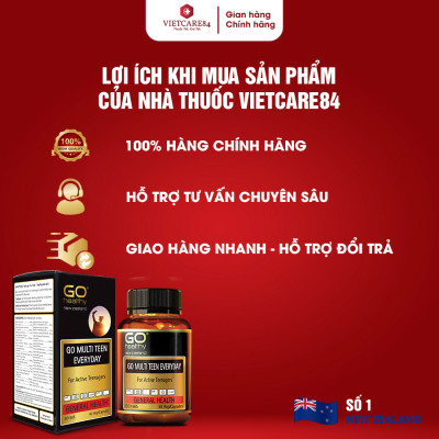 Viên uống dành cho tuổi teen nhập khẩu chính hãng New Zealand GO MULTI TEEN EVERYDAY (60 viên)  bổ sung 32 vitamin, khoáng chất và một số dưỡng chất hỗ trợ duy trì và tăng cường sức khỏe cho trẻ ở tuổi tăng trưởng, tuổi dậy thì