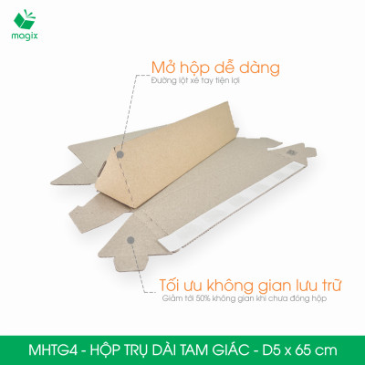 MHTG4 - D5x65 cm - 60 Hộp trụ dài tam giác thay thế ống giấy - Hộp carton đóng gói hàng