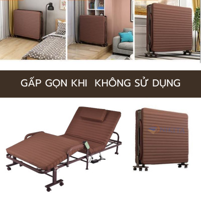 Giường gấp nâng đầu tự động 5 cấp độ hỗ trợ trào ngược dạ dày, khung thép chắc chắn, đệm dày êm, chính hãng Nikita