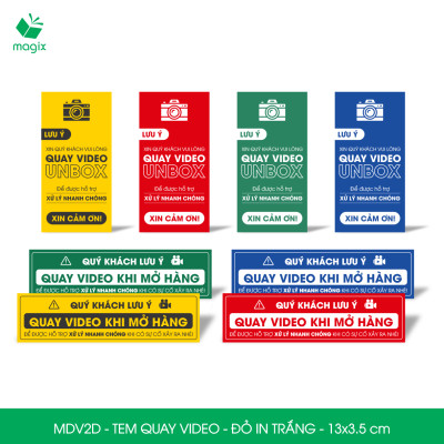 50 Tem chú ý quay video trước khi mở hàng, decal dán hộp - 13x3,5 cm - Đỏ in trắng - MDV2D