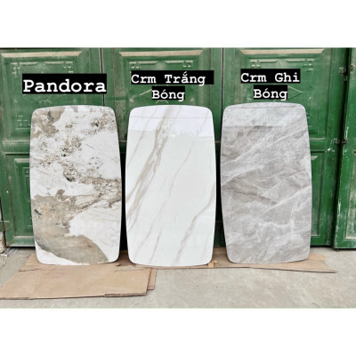 Bàn ăn mặt đá ceramic bóng trắng vân mây, ghi bóng, loang nâu chân chéo chữ X kết hợp ghế Gubi