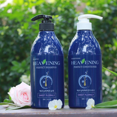 Bộ 01 Dầu Gội & 01 Dầu Xả chăm sóc tóc cao cấp, suôn mượt + 01 Sữa tắm dưỡng ẩm, làm trắng da toàn thân Hàn Quốc Heavening Perfect 750ml - Nhập khẩu Hàn Quốc