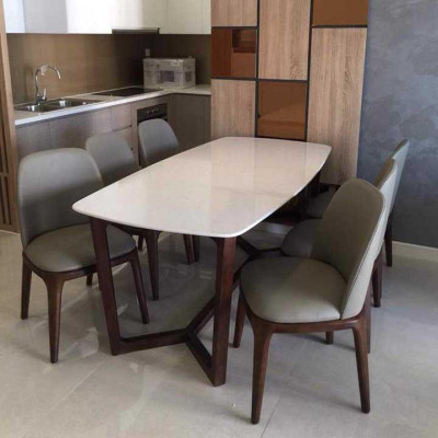 Bộ bàn ăn Concord mặt đá pandora kèm 4 ghế grace