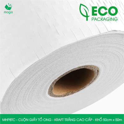 MHP8TC - 50cm x 50m - Cuộn giấy tổ ong chống sốc - Kraft trắng Cao Cấp - Giấy gói hàng, gói quà