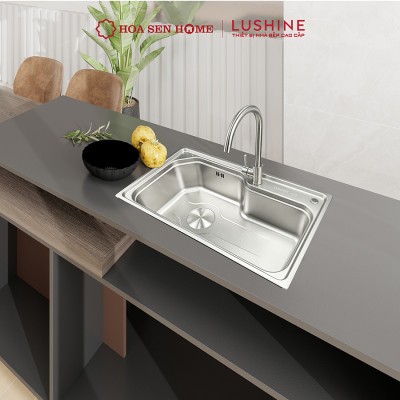 Bộ chậu rửa chén INOX 304 LUSHINE D001 chống ồn, chống hôi, bề mặt Nano Linen chống xước bển bỉ - Hoa Sen Home - Hàng chính hãng