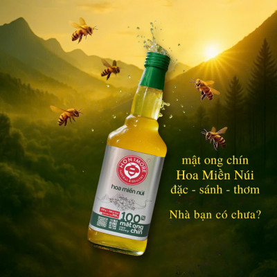 Mật ong rừng Hoa Miền Núi dạng tuýp tiện dụng 130g - 100% mật ong chín Honimore 