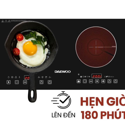 Bếp Đôi Điện Từ Hồng Ngoại Daewoo DWHB-3801C, mặt kính pha lê bóng 3800W, phù hợp mọi loại nồi - Hàng chính hãng