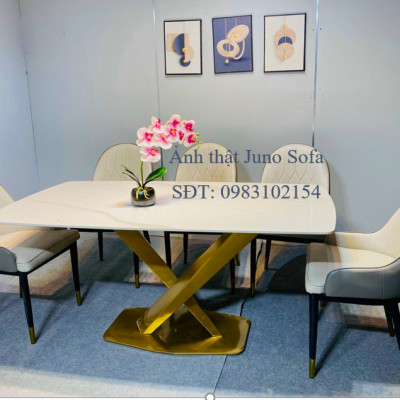 Bộ bàn ăn Juno Sofa 6 ghế nhập khẩu chân x kim loại