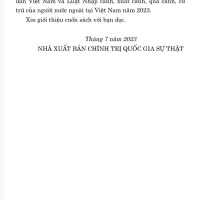Luật xuất cảnh, nhập cảnh của công dân Việt Nam (hiện hành) (sửa đổi, bổ sung năm 2023) (bản in 2023)