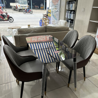 Bộ bàn ăn Juno Sofa mặt đá cẩm thạch hiện đại