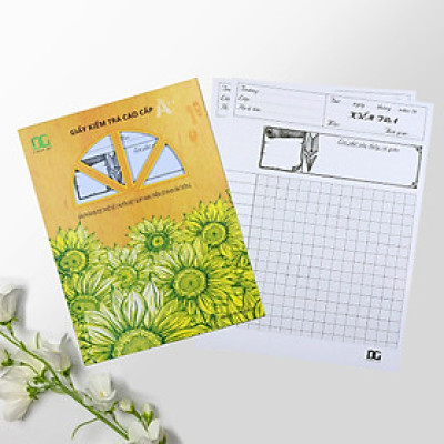 Giấy kiểm tra 4 ô ly màu trắng tự nhiên chống lóa chống hằn lem kẻ ô rõ đẹp, giấy rất dày 100gsm,15 tờ đôi GKT04 Green Art - Hàng chính hãng