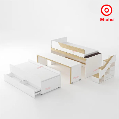 [Miễn phí vận chuyển & lắp đặt] Giường tầng trẻ em thông minh xếp gọn có bàn học và tủ Ohaha - GTXG011