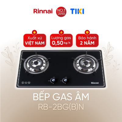 Bếp gas âm Rinnai RVB-2BG(B)N mặt bếp kính và kiềng bếp men - Hàng chính hãng.