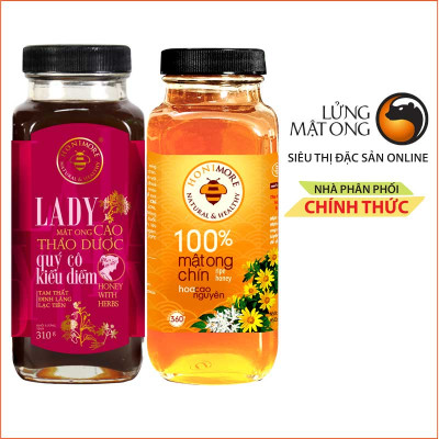 Combo mật ong rừng cao thảo dược Honimore Lady và mật ong rừng nguyên chất 670g - giúp ngủ ngon, chăm sóc sức khỏe phụ nữ