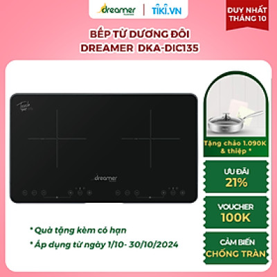 [Hàng Chính Hãng] Bếp Từ Dương Đôi Dreamer DKA-DIC135B (Đen) Công Suất 3500W, Chống Tràn, Cảnh Báo Nhiệt Dư, Khóa Trẻ Em, Cảm Ứng Sensor Touch