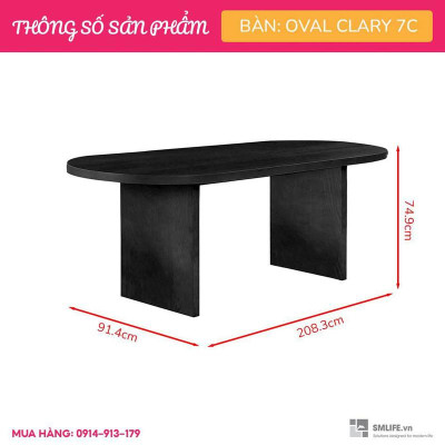 Bàn ăn đơn giản hình Oval phủ veneer tần bì hiện đại SMLIFE Clary 7C | D208,3 x R91,4 x C74,9cm | gỗ Sồi