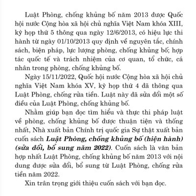 Luật Phòng, chống kh.ủng b.ố (hiện hành) (sửa đổi, bổ sung năm 2022) (bản in 2023)