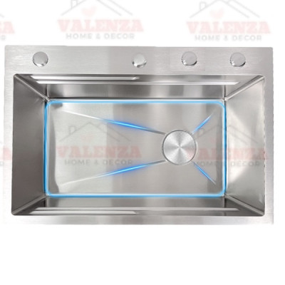 Chậu rửa chén bát 1 hố 7546 Valenza sus 304 dày 3li kèm khay inox, bộ xả to thoát nhanh ngăn mùi, rổ lỗ inox