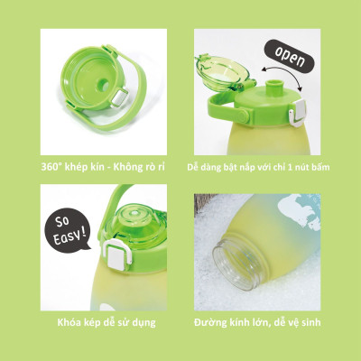 BÌNH UỐNG NƯỚC CÓ ỐNG HÚT CHO BÉ BẰNG NHỰA TRITAN KU5622 - 1200ML