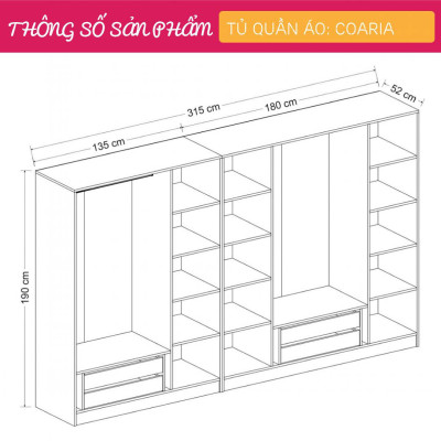 Tủ quần áo gia đình đa dụng hiện đại SMLIFE Coaria
