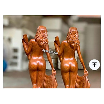 Tượng cô gái thiếu nữ  nghệ thuật ,trang trí phòng khách ,bàn làm việc  bằng gỗ hương đá kt 40×14×12cm 